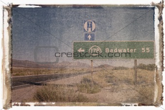 Road sign in desert.