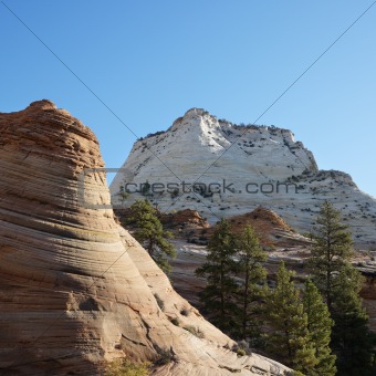 Two rock formations in Zion National Park, Utah.