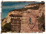 Polaroid transfer of Zion National Park sign.