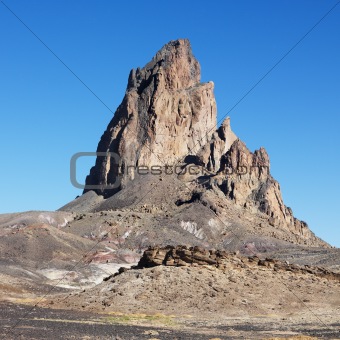 Rock formation in desert of Monument Valley, Utah