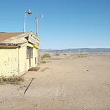 Old trading post in desert landscape of Utah.
