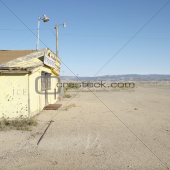 Old trading post in desert landscape of Utah.