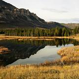 Wyoming mountains reflected in lake.