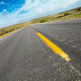 Diagonal view of two lane road in rural South Dakota.