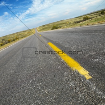 Diagonal view of two lane road in rural South Dakota.