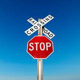 Railroad crossing and stop signs.