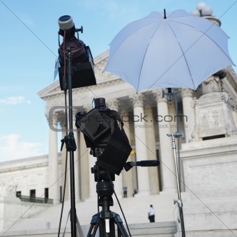 TV production set in front of Supreme Court building with in Was