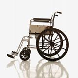 Side view of empty wheelchair.