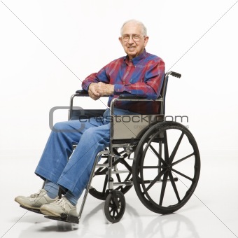 Elderly man in wheelchair.