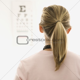 Patient looking at eye chart.