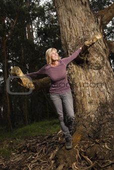 Caucasian woman in forest.