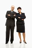 Smiling businessman and woman.