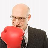 Businessman wearing boxing glove.