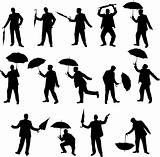 man with umbrella silhouettes