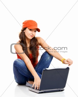 Teenager working with a laptop