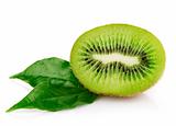 fresh kiwi fruits with green leaves