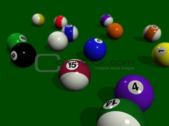 pool balls on a green billiard table