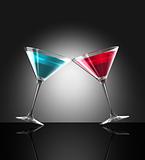 red and blue cocktail glasses