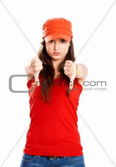 Young girl with thumbs down