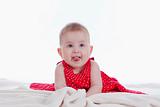 portrait of sweet little baby girl with a blanket - isolated on white
