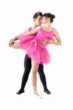 Young couple dancing ballet isolated on white background.
