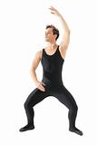 Young man dancing ballet isolated on white background.