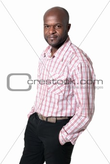 Happy african businessman portrait smiling looking isolated on white background.