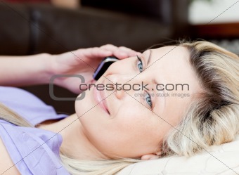 Caucasian woman talking on the phone