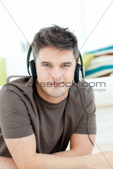 Handsome man listening the music 