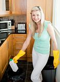 Attractive housewife cleaning 