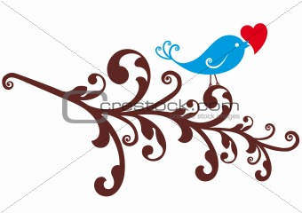 ornamental bird with red heart 