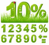 Green Discount  In Grass And Set Of Figures and Signs 