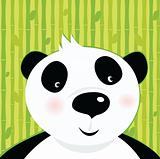 Black and white panda bear on bamboo leaf green background