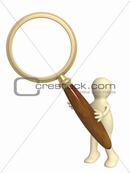 3d puppet, holding magnifier