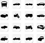 Silhouettes of cars, motorcycles and buses 