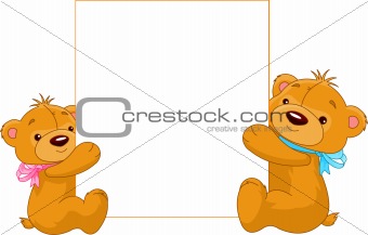 Two Bears holding a blank sign