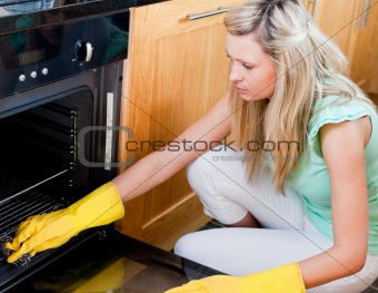 Portrait of a beautiful housewife cleaning 