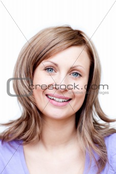 Bright woman  against a white background