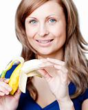 Radiant woman holding a bananna 