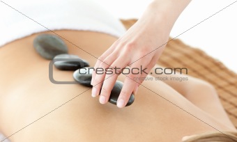 Close-up of a caucasian woman lying on a massage table 