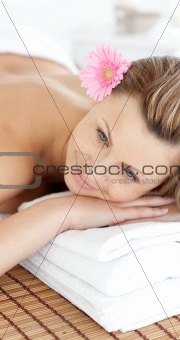 Close-up of a delighted woman having a massage with stones 