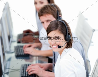 Young business team working in a call center