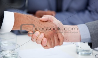Close-up of confident business people closing a deal