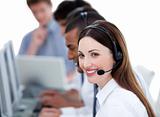 Successful business team working in a call center