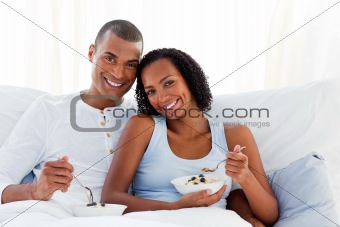 Romantic couple having breakfast 