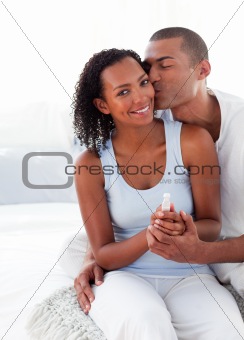Excited couple finding out results of a pregnancy test 