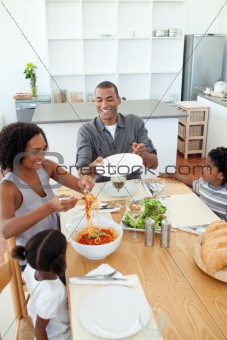 Afro-american family dining together