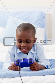 Little boy playing video game 