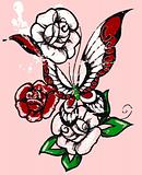 vintage butterfly and rose clip art