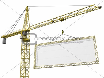 Crane lifting blank sign